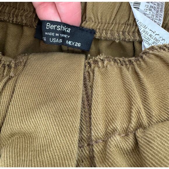 Bershka Paperbag Waist Pants High Rise Ankle Chino Trousers Gold Brown 4 - Picture 5 of 9